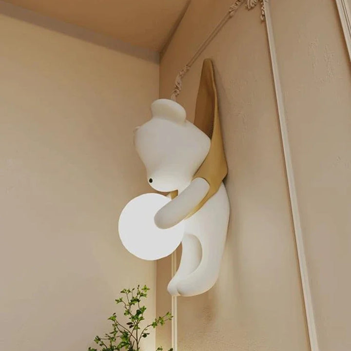 SANDYHA Nordic Resin Wall Lamp Cute Little Bear Design LED Light Children's Room Bedroom Decoration Home Study Lighting Fixtures