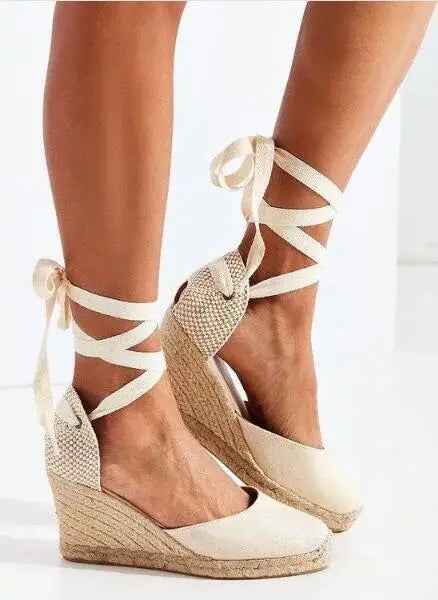 Women Espadrille Ankle Strap Sandals Slippers Ladies Womens Casual Wedge Shoes Fashions Canvas Pumps Sandálias De Salto Alto