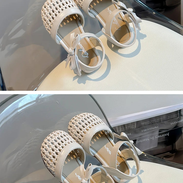 Sandálias Sandals for Girls Sweet Bowtie Baby Shoes Hollow Out Non-slip Sandals for Toddlers Children Soft Sole Kids Shoesصنادل