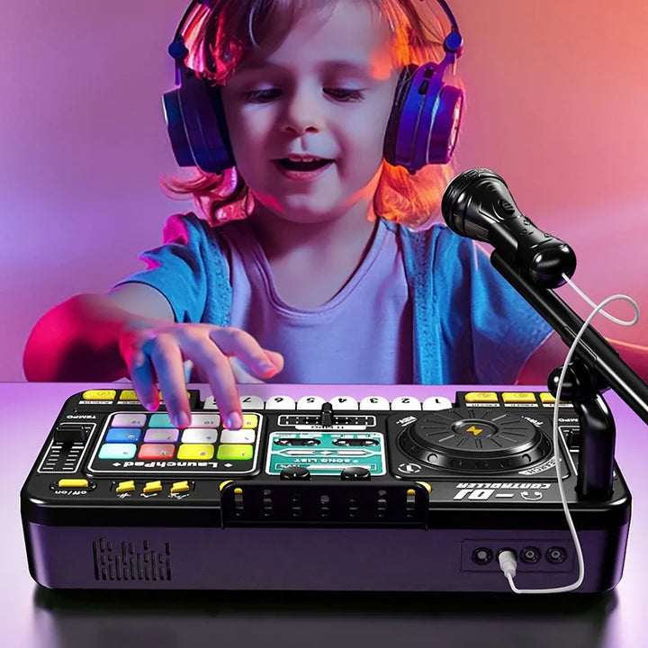 Kid Musical DJ Mixer with Microphone Electronic Keyboard Bluetooth DJ Turntable Console Junior Music Instrument Educational Toy