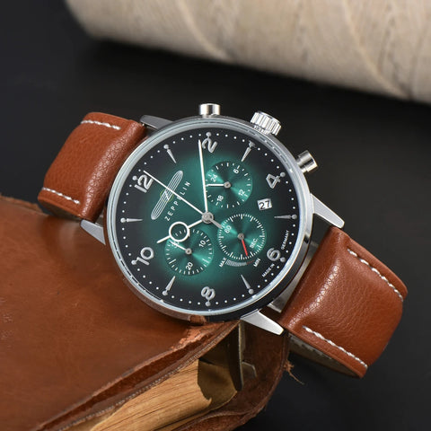 Fashion New Zeppelin Automatic Date Wristwatch Three-eye Run Seconds Multifunctional Timing Business Leisure Quartz Men's Watch