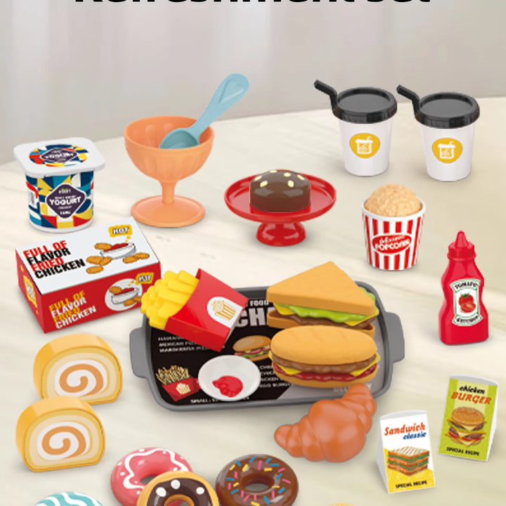 Children's toys: Pretend play, barbecue, fast food, pizza, sushi, afternoon tea, desserts, kitchen food, toy sets