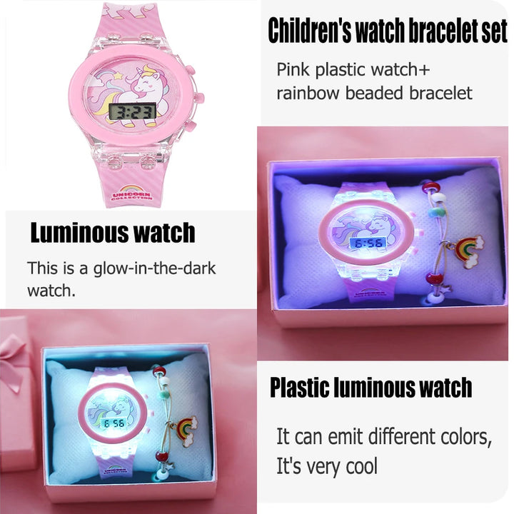 Kid's Luminous Alarm Clock Electronic Multi-function Color Leisure Sports Electronic Watch Student Watch Send Bracelet