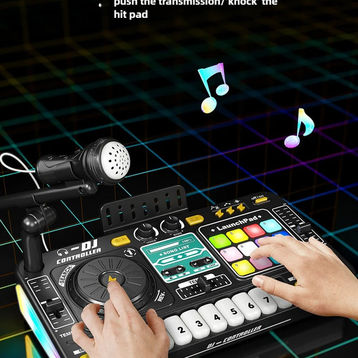 Kid Musical DJ Mixer with Microphone Electronic Keyboard Bluetooth DJ Turntable Console Junior Music Instrument Educational Toy