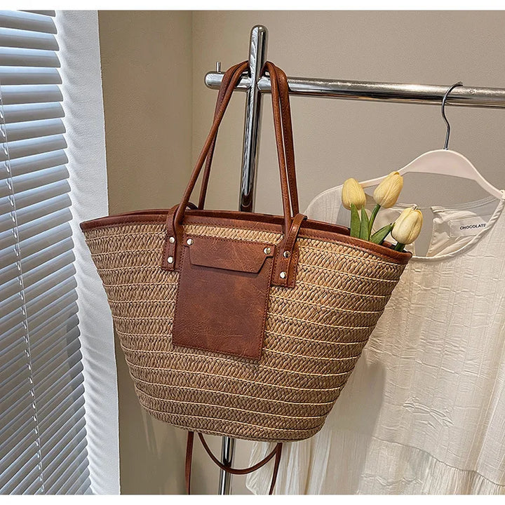 Summer Straw Shoulder Bag Women Hanabags Fashion Woven Crossbody Bags Large Capacity Totes 4 Shoulder Strap Travel Beach Bags