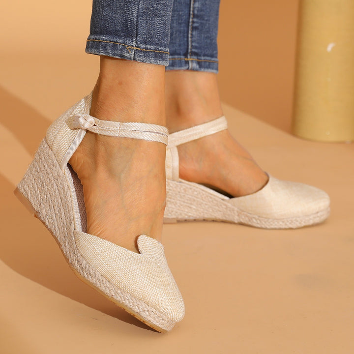 Women Platform Wedge Linen Sandals Fast Shipping Versatile Braided Buckle Breathable Wedge Sandals High-Heeled Shoes SandáLias