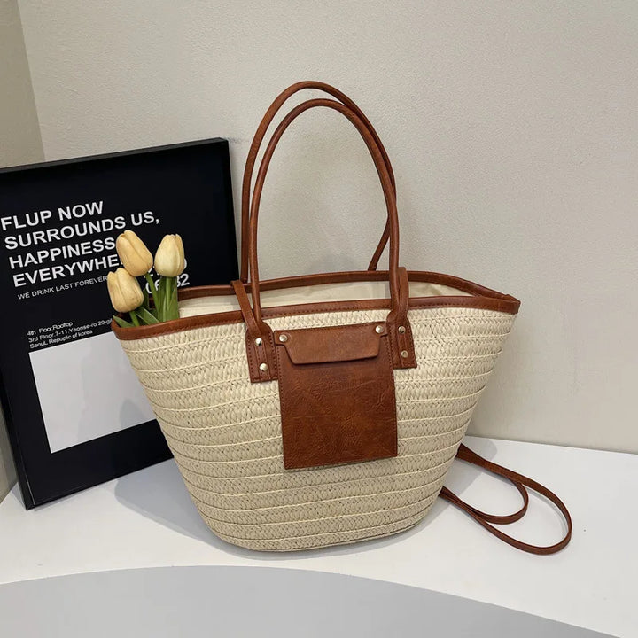 Summer Straw Shoulder Bag Women Hanabags Fashion Woven Crossbody Bags Large Capacity Totes 4 Shoulder Strap Travel Beach Bags