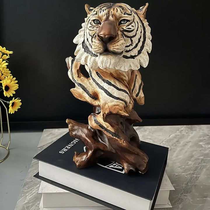 Resin Simulation Animal Statue Luxury Vivid Tiger Lion Head Ornament Retro Miniatures Figurine Sculpture Office