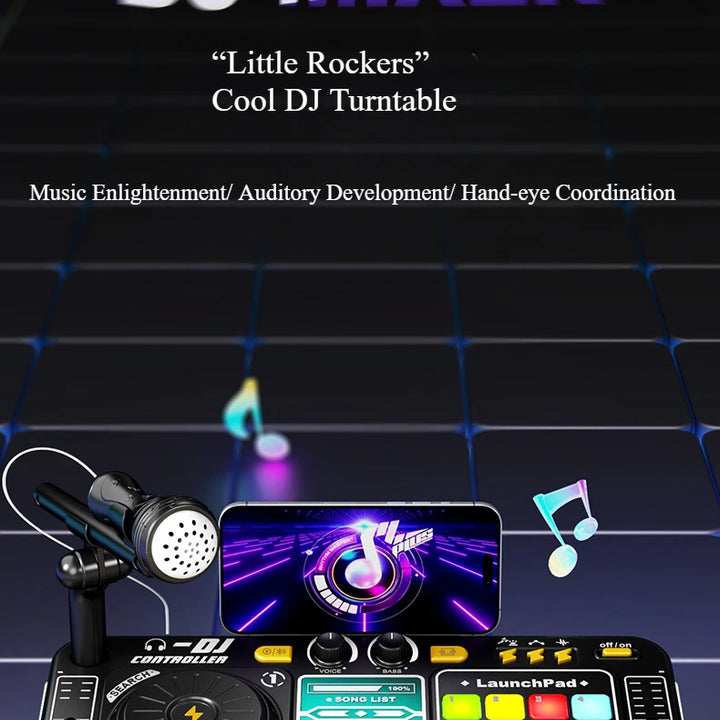 Kid Musical DJ Mixer with Microphone Electronic Keyboard Bluetooth DJ Turntable Console Junior Music Instrument Educational Toy