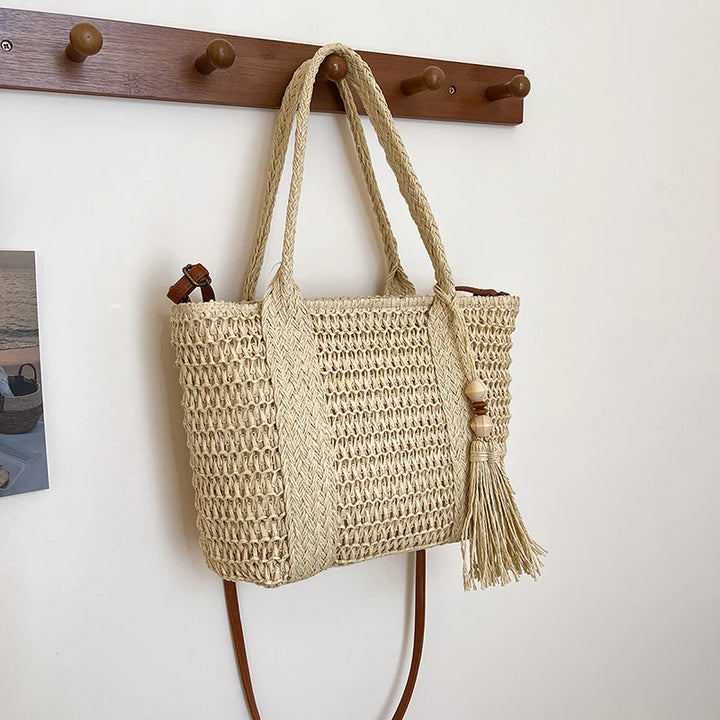 Summer Straw Bag Women Large Capacity  Shoulder Messenger Bags Handmade Woven Handbag Bohemia Vacation Rattan Beach Purse 2024