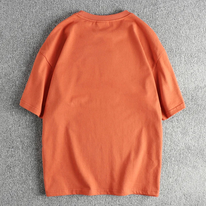 Fashionable men spring/summer new vintage printed short-sleeved T-shirt washed combed cotton fashion youth half-sleeved tee