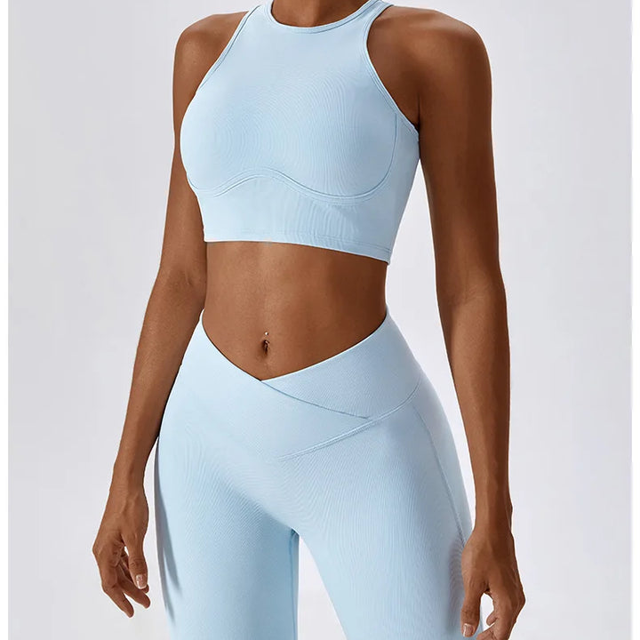 Women Seamless Rib Yoga Bra Female Fitness Crop Top Workout Gym Push Up Training Bra Athletic Back Hollow Yoga Vest Sportswear