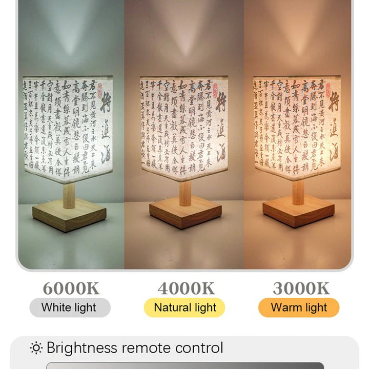 LED Square Decoration Table Lamps Simple Chinese Style Dimmable USB Plug Night Light Fabric Lampshade Bedroom Bedside Lights