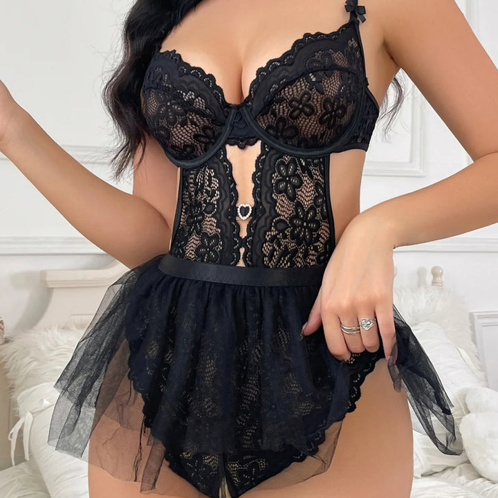 Lingerie Set Backless Women Sheer Floral Lace Strappy Bodysuits Erotic Fancy Sexy Underwear Sexy Flower Jumpsuits Exotic Apparel