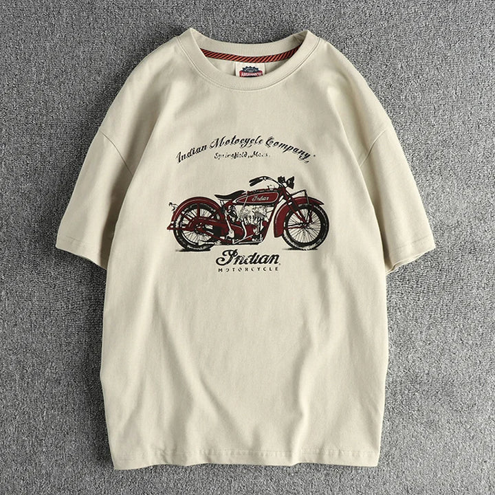 Fashionable men spring/summer new vintage printed short-sleeved T-shirt washed combed cotton fashion youth half-sleeved tee