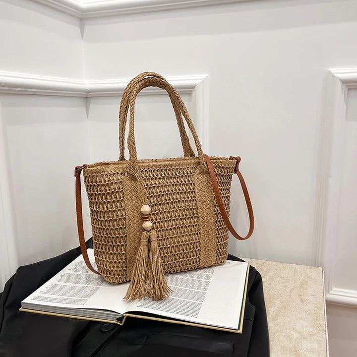 Summer Straw Bag Women Large Capacity  Shoulder Messenger Bags Handmade Woven Handbag Bohemia Vacation Rattan Beach Purse 2024