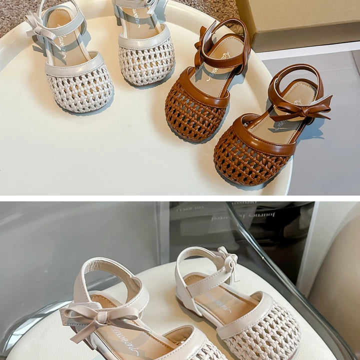Sandálias Sandals for Girls Sweet Bowtie Baby Shoes Hollow Out Non-slip Sandals for Toddlers Children Soft Sole Kids Shoesصنادل