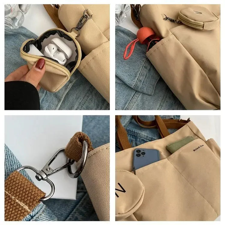 Bolsa mensageiro à prova d'água feminina, bolsa de ombro de nylon para estudantes