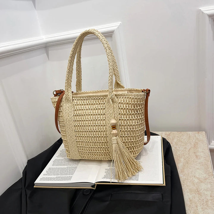 Summer Straw Bag Women Large Capacity  Shoulder Messenger Bags Handmade Woven Handbag Bohemia Vacation Rattan Beach Purse 2024