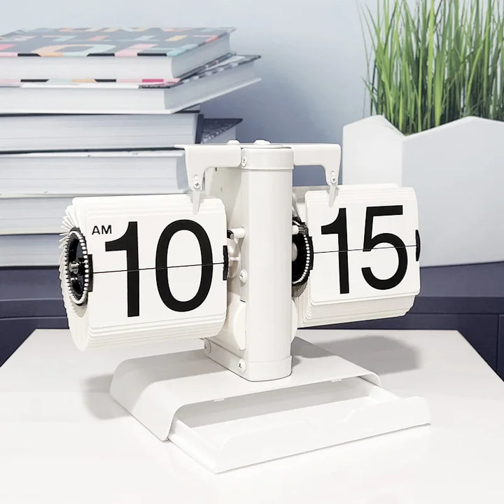 Table Clock Mechanical Automatic Page Turning Clock Retro Decoration Living Room Bedroom Office Desktop Decoration