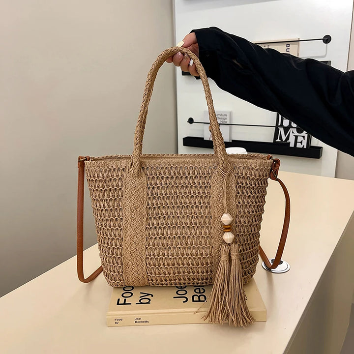 Summer Straw Bag Women Large Capacity  Shoulder Messenger Bags Handmade Woven Handbag Bohemia Vacation Rattan Beach Purse 2024