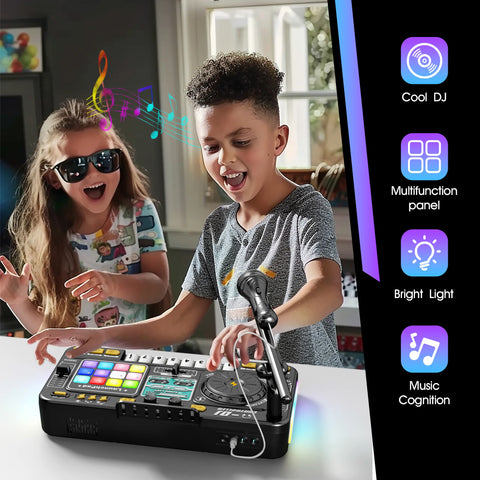 Kid Musical DJ Mixer with Microphone Electronic Keyboard Bluetooth DJ Turntable Console Junior Music Instrument Educational Toy