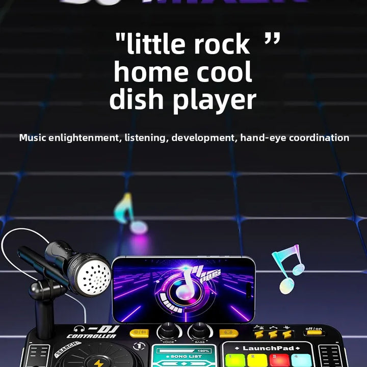 Kid Musical DJ Mixer with Microphone Electronic Keyboard Bluetooth DJ Turntable Console Junior Music Instrument Educational Toy