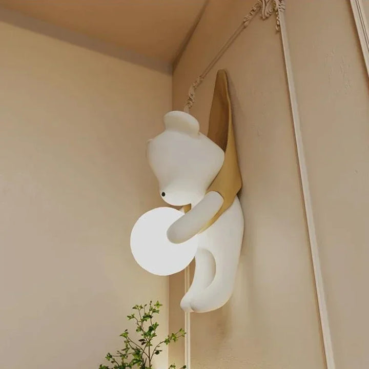 SANDYHA Nordic Resin Wall Lamp Cute Little Bear Design LED Light Children's Room Bedroom Decoration Home Study Lighting Fixtures
