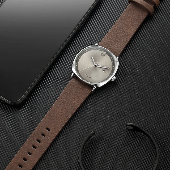 TOMI Men's Watch Minimalist Fashion Sports Watch Calendar Leather Casual Quartz Watch