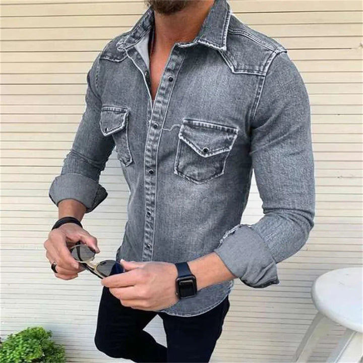 Fashion Men Denim Shirt Casual Slim Fit Button Shirts With Pocket Men Camisa Long Sleeve Turn Down Collar Tops camisa masculina