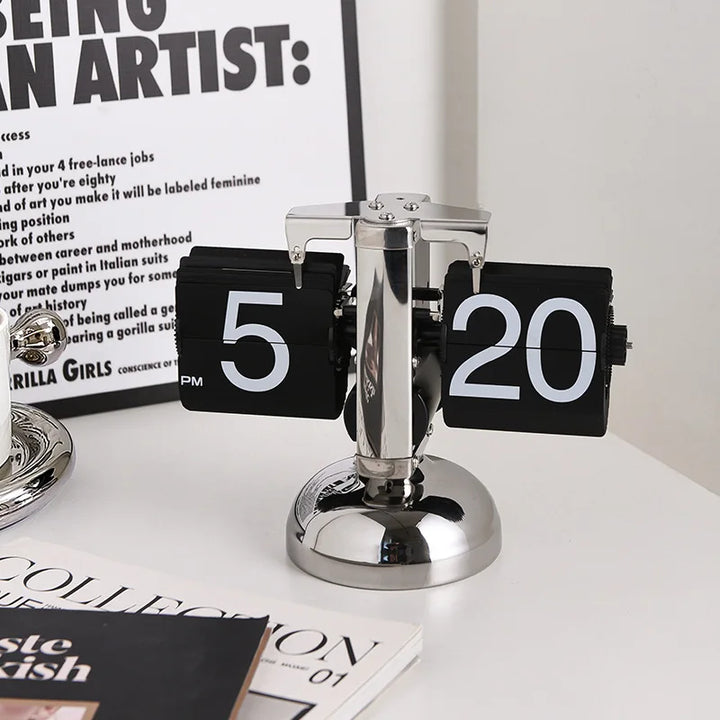 Table Clock Mechanical Automatic Page Turning Clock Retro Decoration Living Room Bedroom Office Desktop Decoration