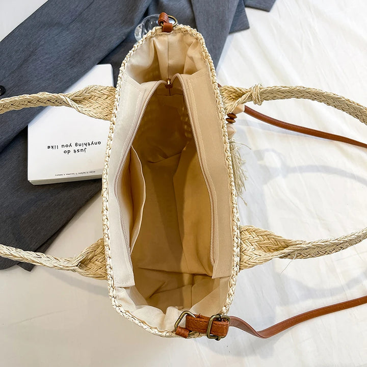 Summer Straw Bag Women Large Capacity  Shoulder Messenger Bags Handmade Woven Handbag Bohemia Vacation Rattan Beach Purse 2024