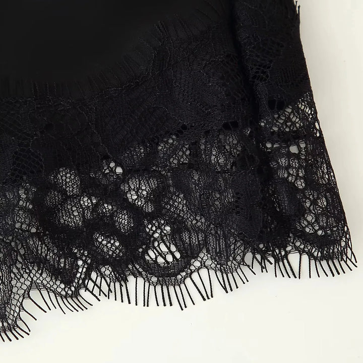 Women's Chic V-neck Lace Spliced Slim Top Sleeveless Backless Hollow out Asymmetrical Hem Sexy Sling Top