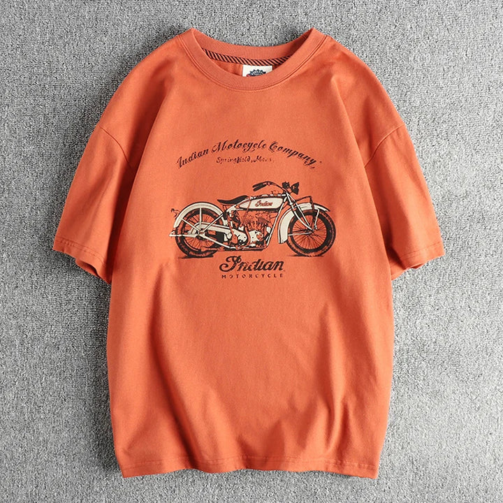 Fashionable men spring/summer new vintage printed short-sleeved T-shirt washed combed cotton fashion youth half-sleeved tee