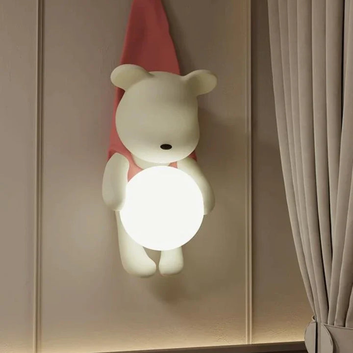 SANDYHA Nordic Resin Wall Lamp Cute Little Bear Design LED Light Children's Room Bedroom Decoration Home Study Lighting Fixtures