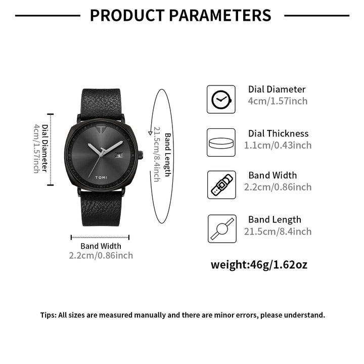 TOMI Men's Watch Minimalist Fashion Sports Watch Calendar Leather Casual Quartz Watch