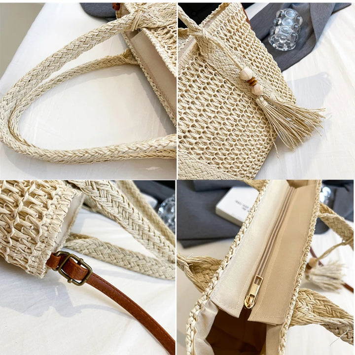 Summer Straw Bag Women Large Capacity  Shoulder Messenger Bags Handmade Woven Handbag Bohemia Vacation Rattan Beach Purse 2024