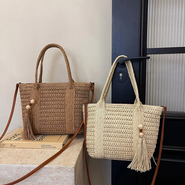 Summer Straw Bag Women Large Capacity  Shoulder Messenger Bags Handmade Woven Handbag Bohemia Vacation Rattan Beach Purse 2024