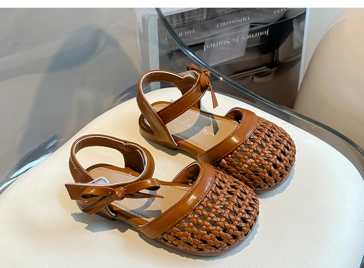 Sandálias Sandals for Girls Sweet Bowtie Baby Shoes Hollow Out Non-slip Sandals for Toddlers Children Soft Sole Kids Shoesصنادل