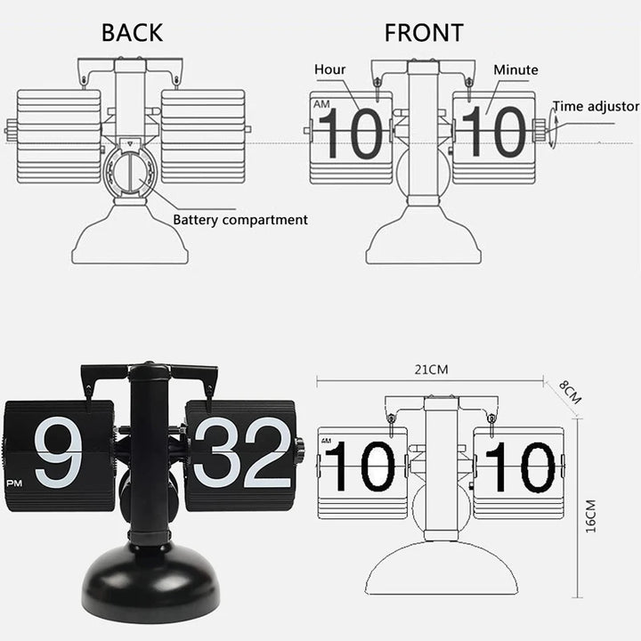 Table Clock Mechanical Automatic Page Turning Clock Retro Decoration Living Room Bedroom Office Desktop Decoration