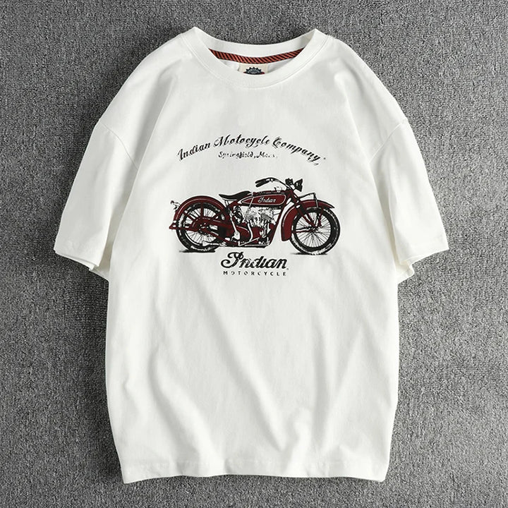 Fashionable men spring/summer new vintage printed short-sleeved T-shirt washed combed cotton fashion youth half-sleeved tee