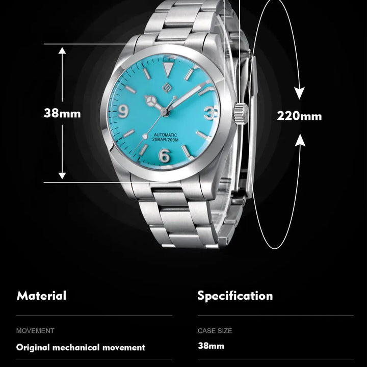 TERAMI New Mechanical Watches for Men NH35 Japan Movement Classic Sapphire Mirror 316L Stainless 200M Waterproof Automatic Clock