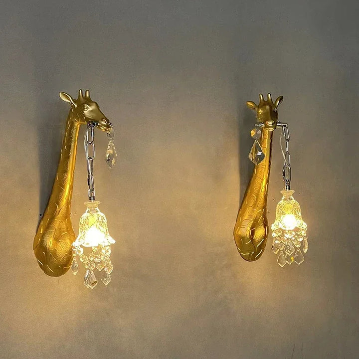 SANDYHA Giraffe Resin Led Wall Lamp for Bedroom Bedside Living Room Lamp Designer Luxury Crystal Aisle Light Home Decor Fixtures