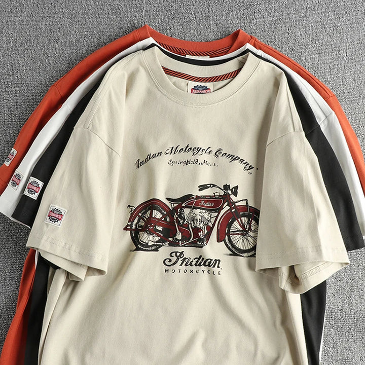 Fashionable men spring/summer new vintage printed short-sleeved T-shirt washed combed cotton fashion youth half-sleeved tee