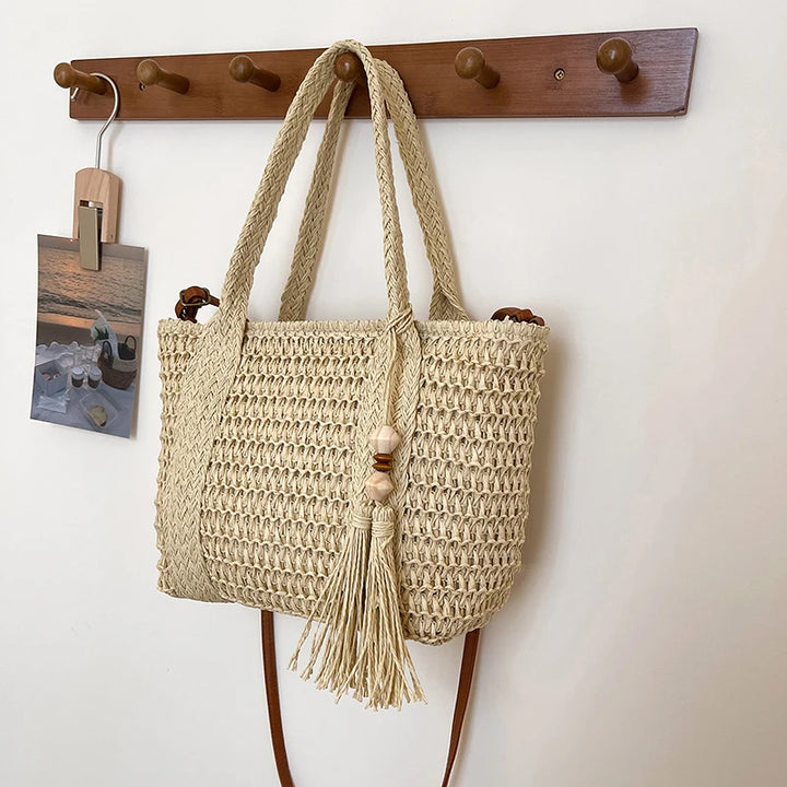 Summer Straw Bag Women Large Capacity  Shoulder Messenger Bags Handmade Woven Handbag Bohemia Vacation Rattan Beach Purse 2024