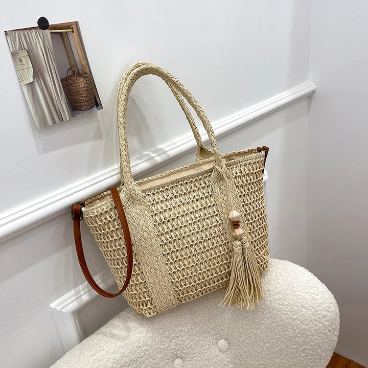Summer Straw Bag Women Large Capacity  Shoulder Messenger Bags Handmade Woven Handbag Bohemia Vacation Rattan Beach Purse 2024