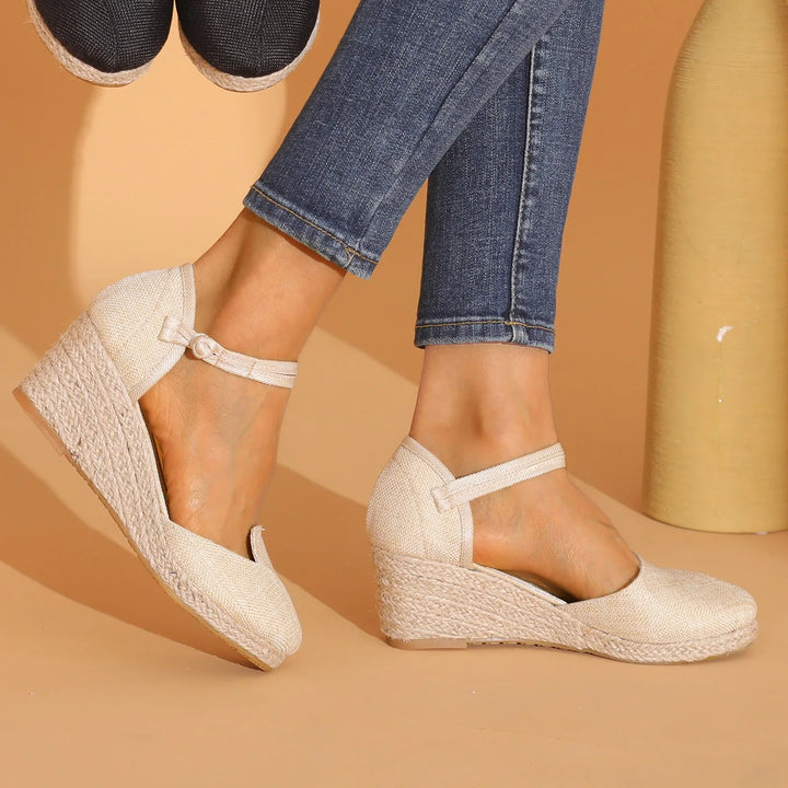 Women Platform Wedge Linen Sandals Fast Shipping Versatile Braided Buckle Breathable Wedge Sandals High-Heeled Shoes SandáLias