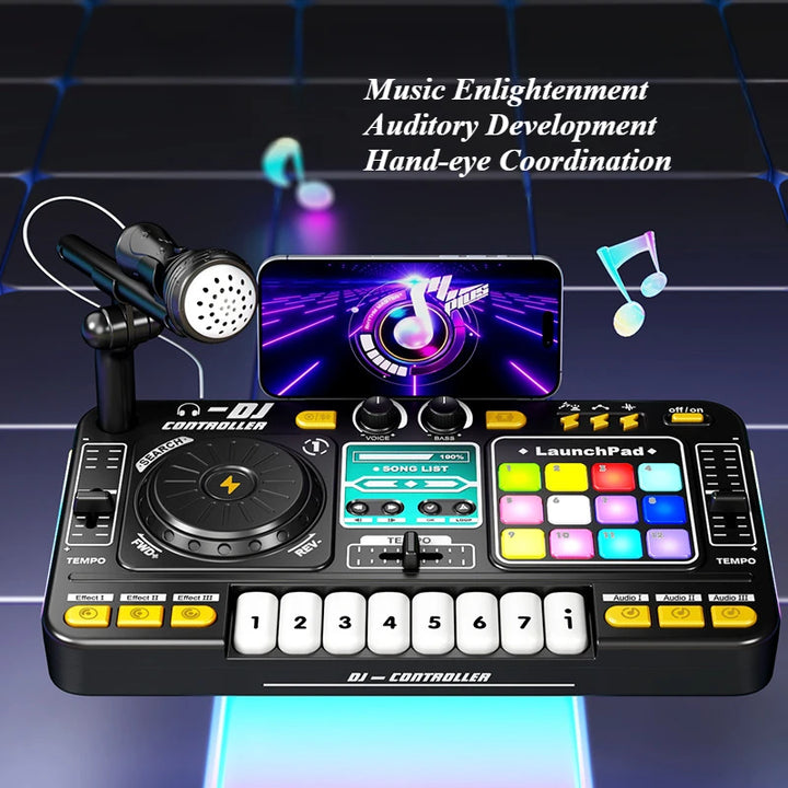 Kid Musical DJ Mixer with Microphone Electronic Keyboard Bluetooth DJ Turntable Console Junior Music Instrument Educational Toy