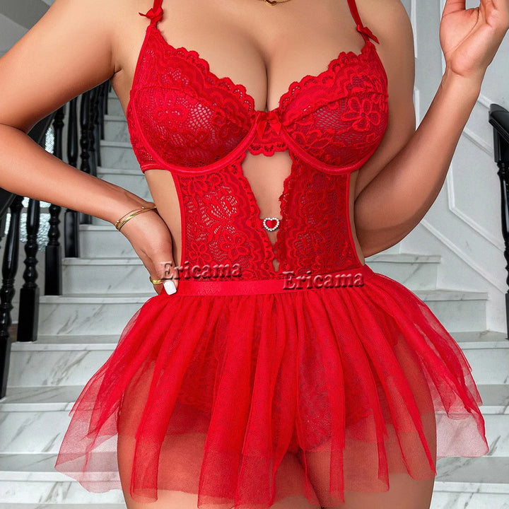 Lingerie Set Backless Women Sheer Floral Lace Strappy Bodysuits Erotic Fancy Sexy Underwear Sexy Flower Jumpsuits Exotic Apparel