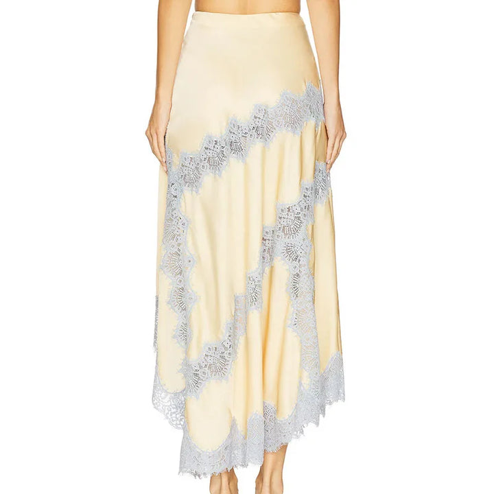 Sexy V-neck Top with Long Skirt 2Pc Suit Women's Fashion Embroidery Patchwork Satin Sets Elegant Sleeveless Sling Skirt Outfits